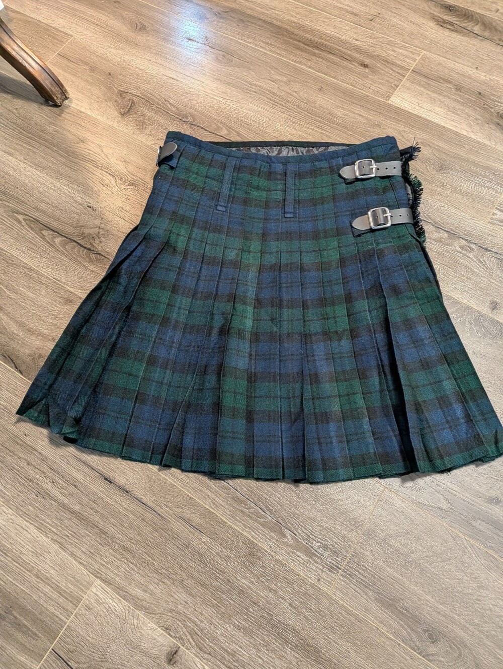 Kilt Emporium Kilt Black  Green/Navy Plaid Side Buckles. Belt Loops At Back. 36.